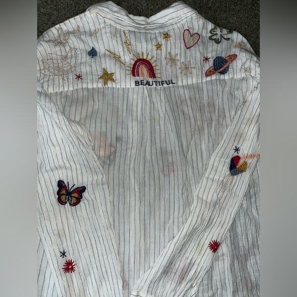 Johnny Was White Button Down Shirt with Multicolor Embroidery - Picture 2 of 8